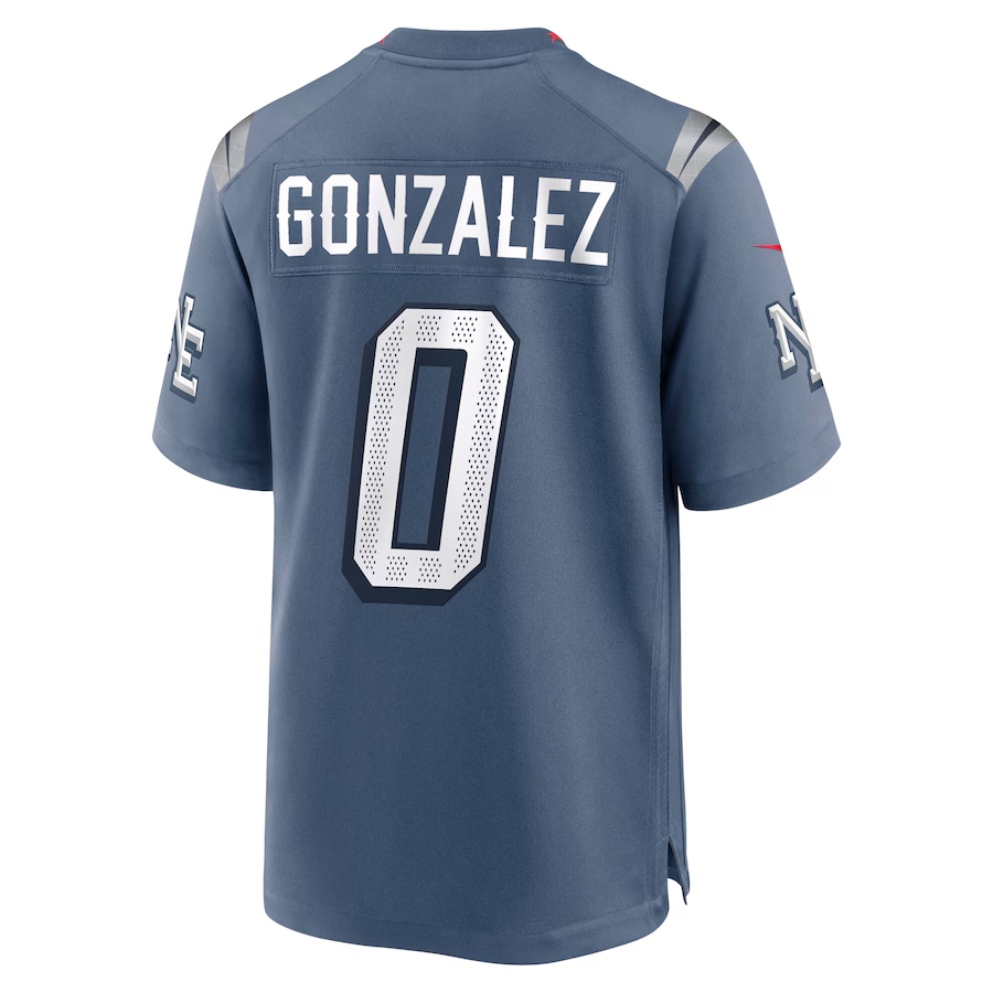 Men's New England Patriots Christian Gonzalez Storm Blue 2025 Rivalries Collection Game Jersey