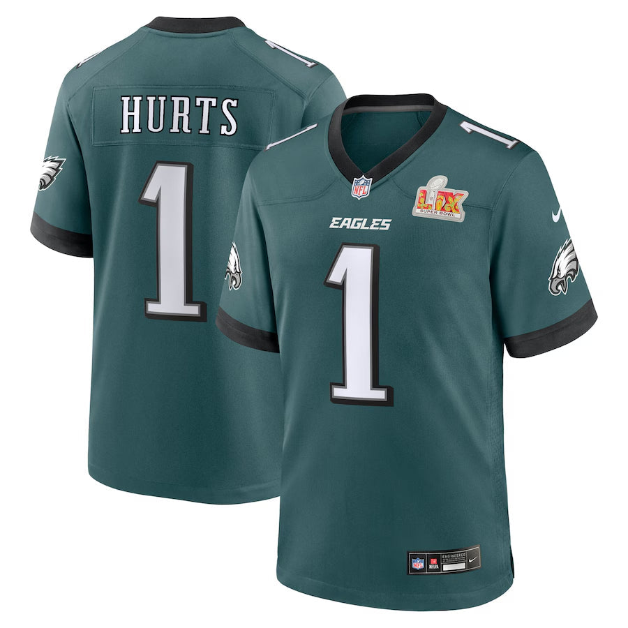 Men's Philadelphia Eagles Jalen Hurts Midnight Green Super Bowl LIX Game Jersey