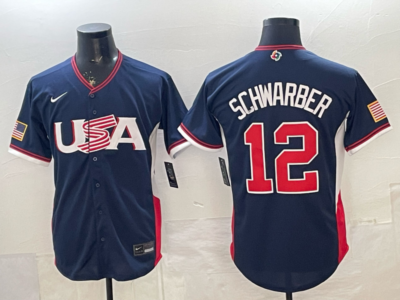 Men's USA Baseball Kyle Schwarber #12 Navy 2026 World Baseball Classic Stadium Jersey