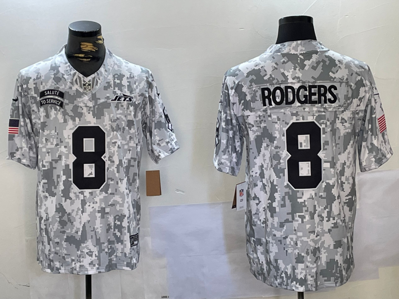 Men's New York Jets Aaron Rodgers Arctic Camo 2024 Salute to Service Limited Jersey