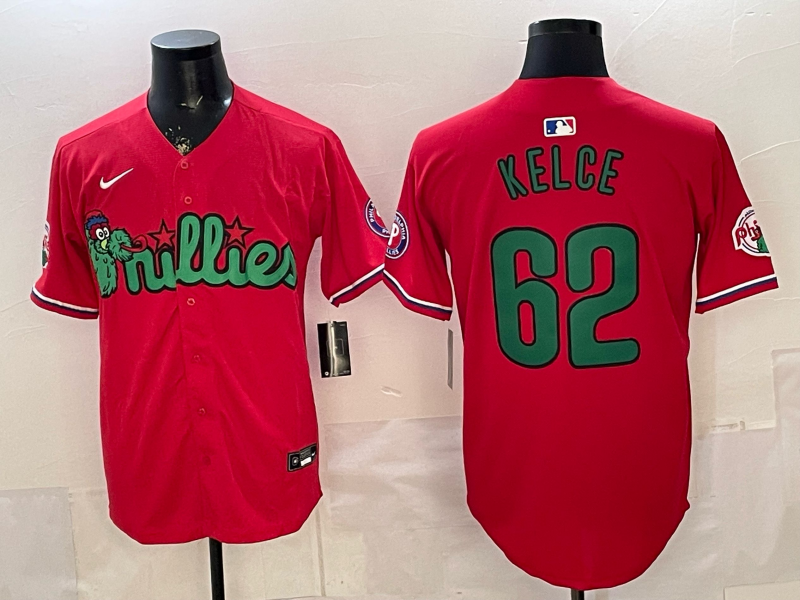 Men's Philadelphia Phillies Jason Kelce #62 Red Limited Player Jersey