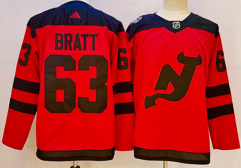 Men's New Jersey1 Devils Jesper Bratt #63 Red Game Jersey1