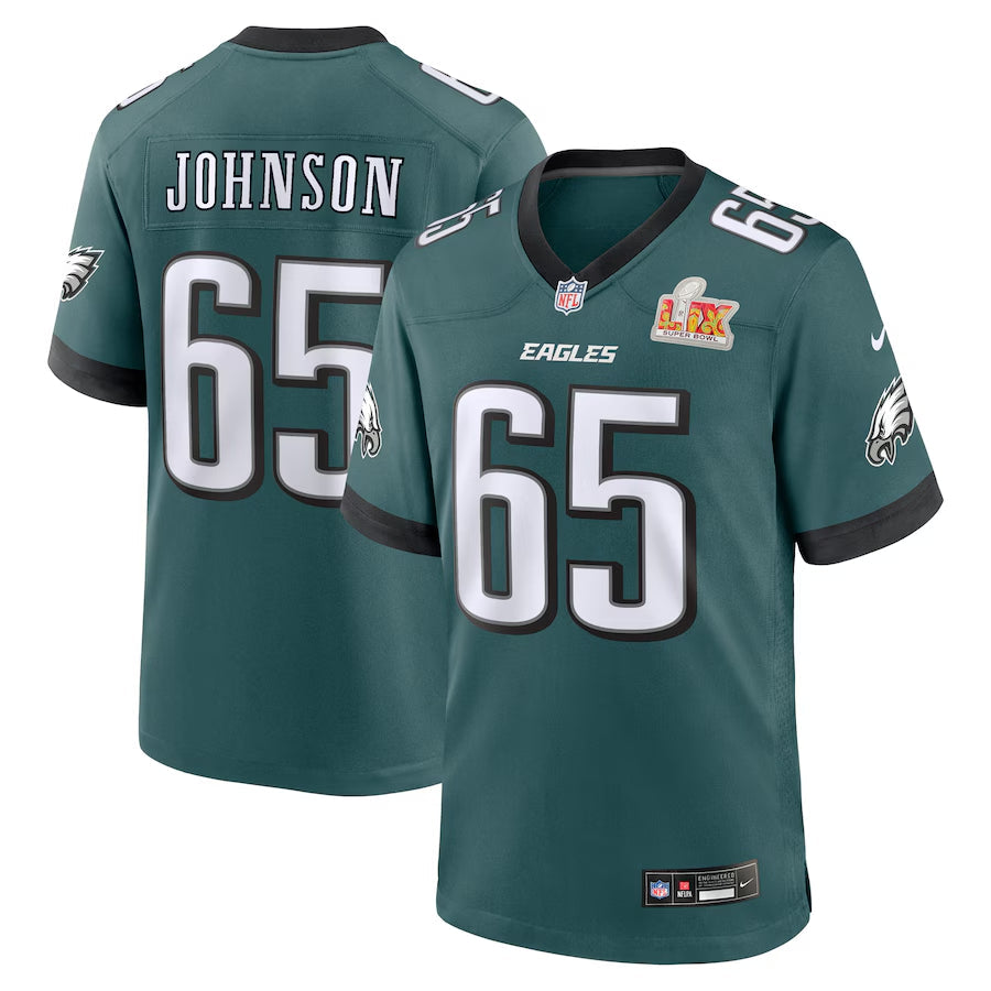 Men's Philadelphia Eagles Lane Johnson Midnight Green Super Bowl LIX Game Jersey