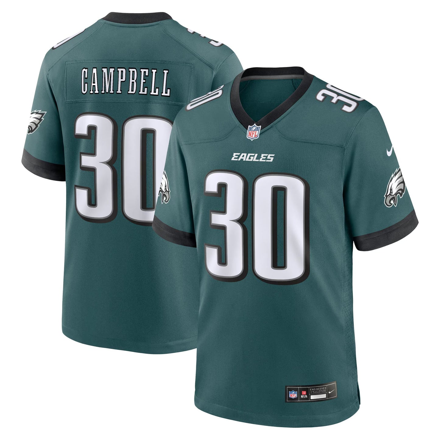 Philadelphia Eagles Jihaad Campbell Green 2025 NFL Draft First Round Pick Game Jersey