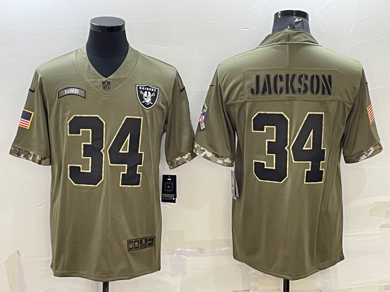 Men's Las Vegas Raiders Bo Jackson Olive 2022 Salute To Service Limited Jersey