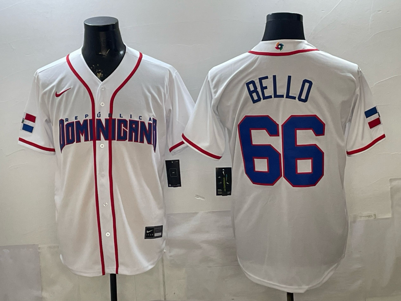 Men's Dominican Republic Baseball Brayan Bello #66 White 2026 World Baseball Classic Stadium Jersey