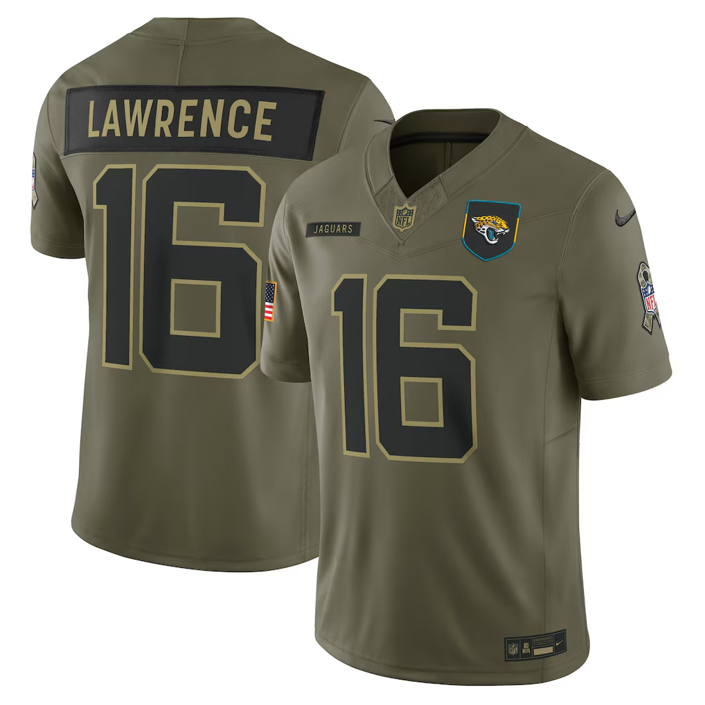 Men's Jacksonville Jaguars Trevor Lawrence Olive 2025 Salute to Service Limited Jersey