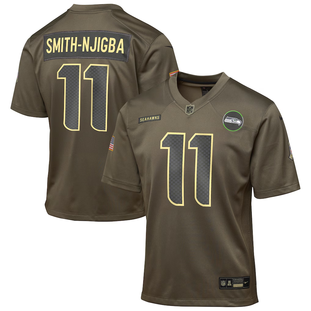 Youth Seattle Seahawks Jaxon Smith-Njigba Olive 2025 Salute to Service Game Jersey