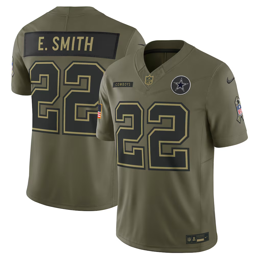 Men's Dallas Cowboys Emmitt Smith Olive 2025 Salute to Service Retired Limited Jersey