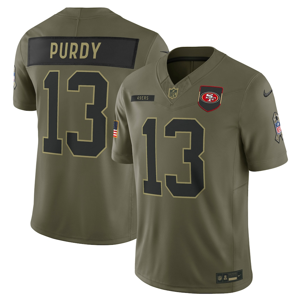 Men's San Francisco 49ers Brock Purdy Olive 2025 Salute to Service Limited Jersey