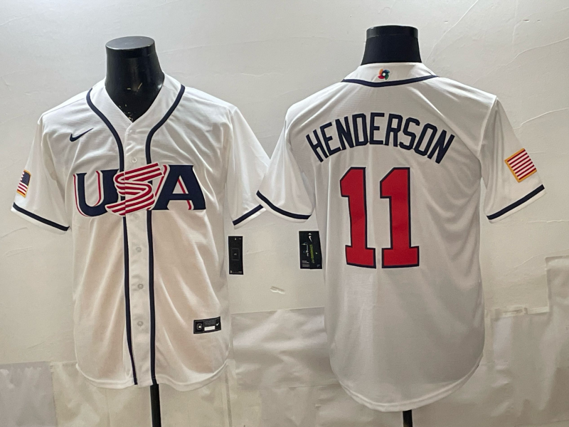 Men's USA Baseball Gunnar Henderson #11 White 2026 World Baseball Classic Stadium Jersey