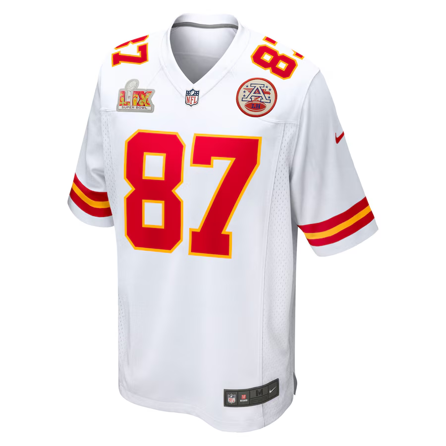Men's Kansas City Chiefs Travis Kelce White Super Bowl LIX Game Jersey
