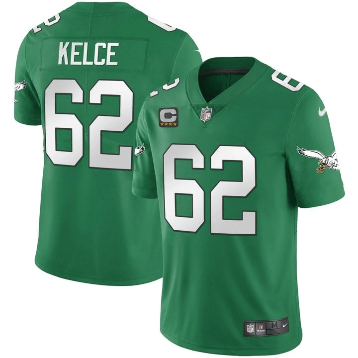 Men's Philadelphia Eagles Jason Kelce Jersey-green-Four-star captain's patch