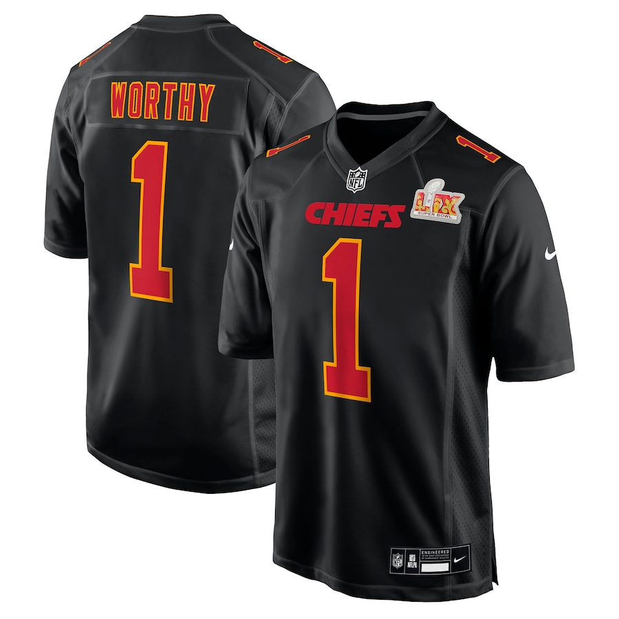 Men's Kansas City Chiefs Xavier Worthy Carbon Black Super Bowl LIX Fashion Game Jersey