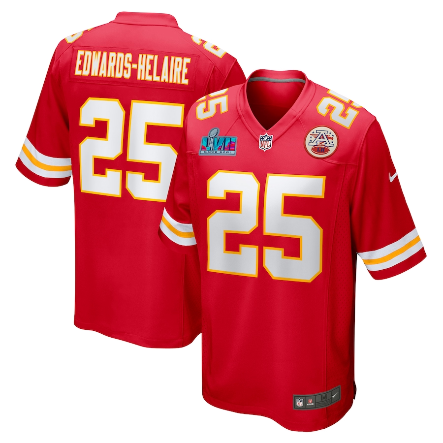 Men's Kansas City Chiefs Clyde Edwards-Helaire Red Super Bowl LVII Patch Game Jersey