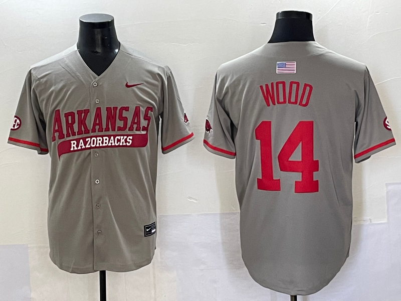 Men's Arkansas Razorbacks Gage Wood Gray Replica Player Jersey