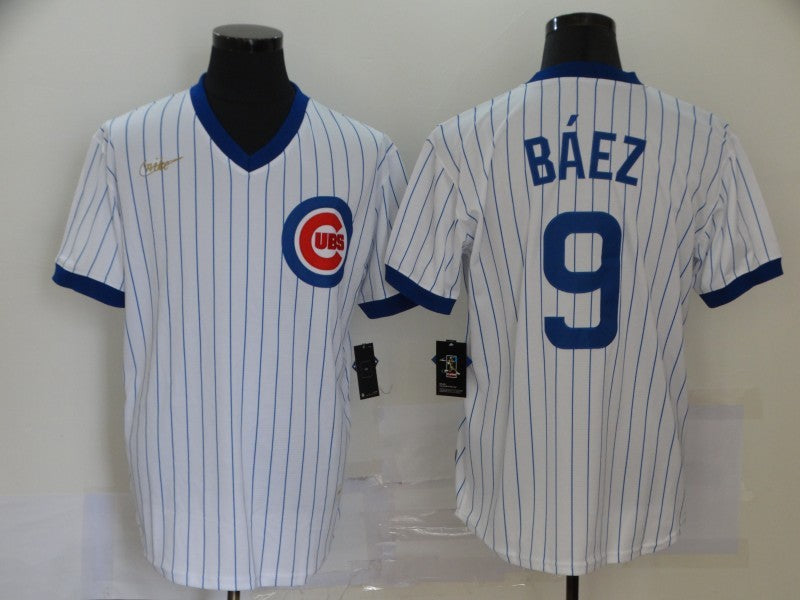 Men's Chicago Cubs1 Javier Baez #9 White Stitched Jersey