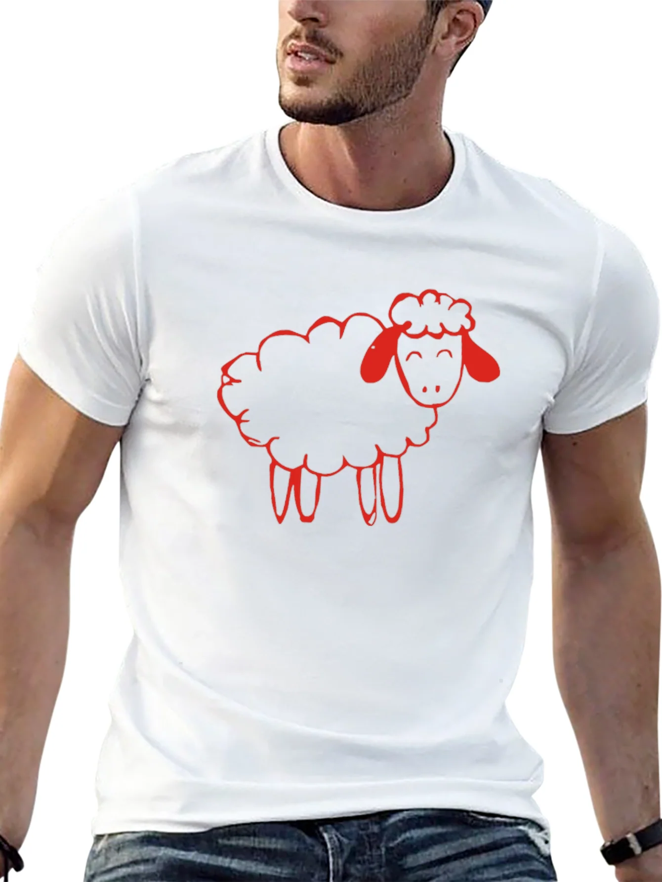 Black T-Shirt with Red Sheep Graphic