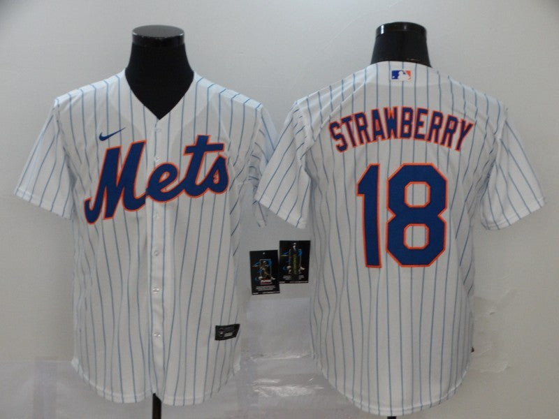 Men's New York Mets1 Darryl Strawberry #18 White Replica Baseball Jersey