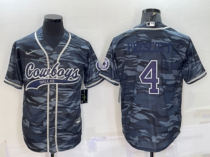 Men's Dallas Cowboys Dak Prescott Grey Camouflage Game Jersey Joint Edition