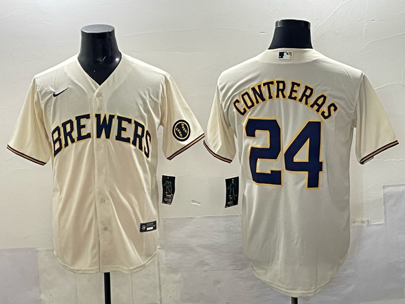Men's Milwaukee Brewers William Contreras Cream Home Replica Player Jersey