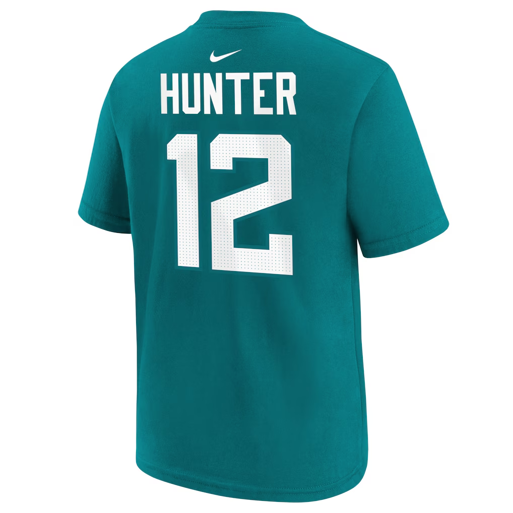 Jacksonville Jaguars Travis Hunter Teal 2025 NFL Draft First Round Pick Name & Number T-Shirt