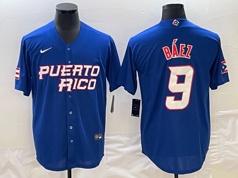 Men's 2023 World Baseball Classic Javier Baez Puerto Rico Blue Jersey