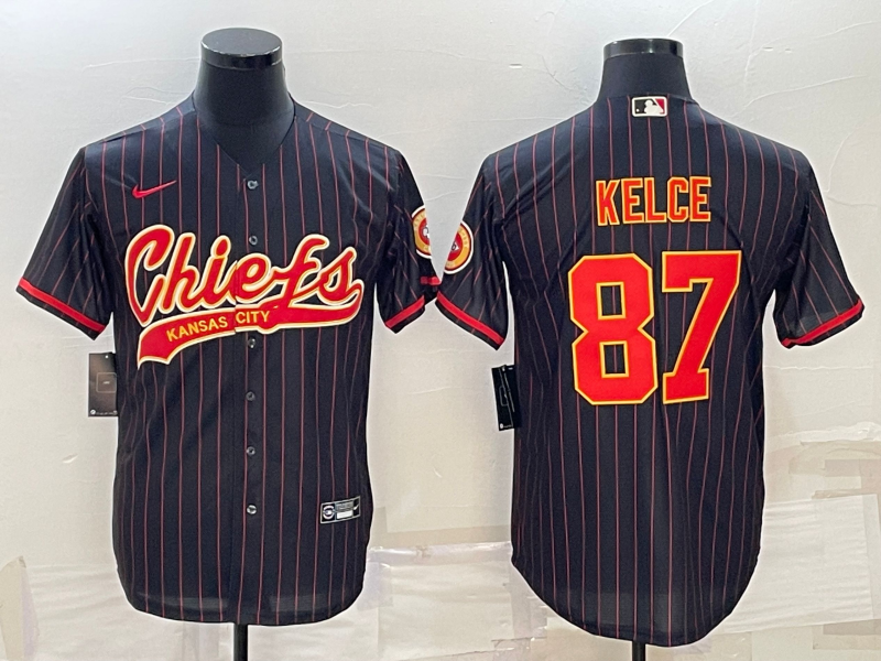 Men's Kansas City Chiefs Travis Kelce Black Game Player Jersey Joint Edition
