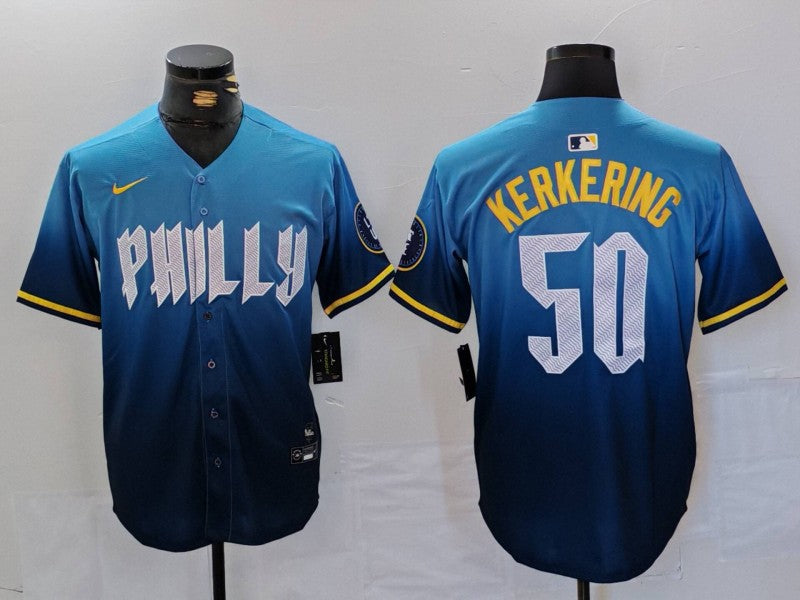 Men's Philadelphia Phillies Orion Kerkering Blue 2024 City Connect Limited Player Jersey