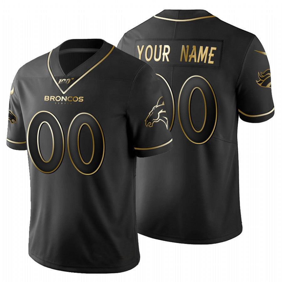 Custom1 Denver Broncos Black Golden Limited 100 Jersey1 Stitched Jersey1 American Football Jerseys