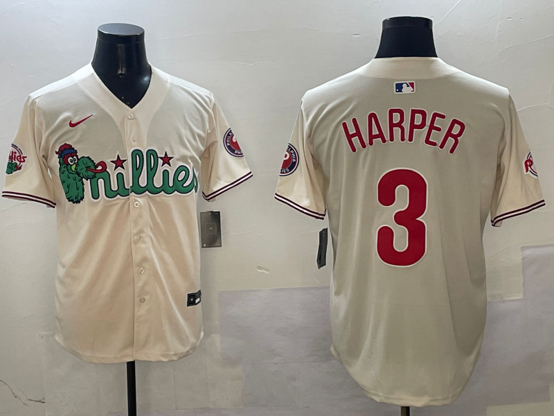 Men's Philadelphia Phillies Bryce Harper Cream Replica Player Jersey