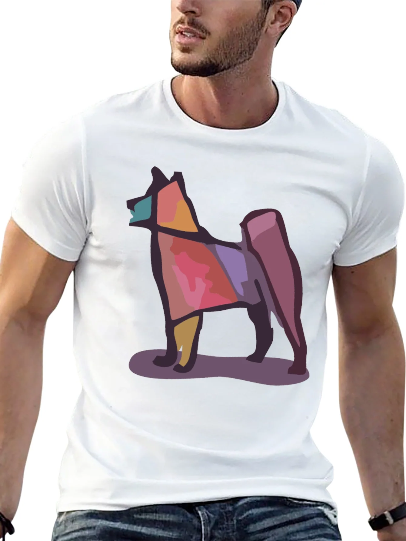Geometric Dog Graphic Tee - Modern Style