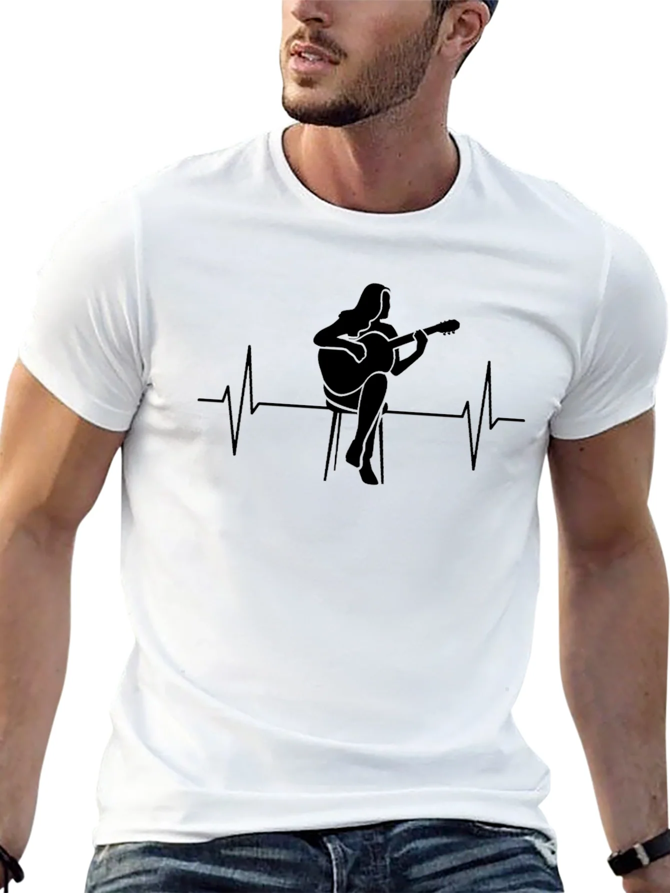 Guitarist Heartbeat Graphic Tee - Black