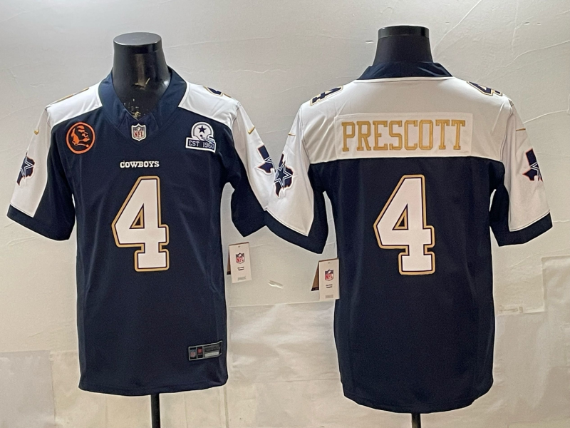 Men's Dallas Cowboys Dak Prescott #4 Navy Game Team Jersey