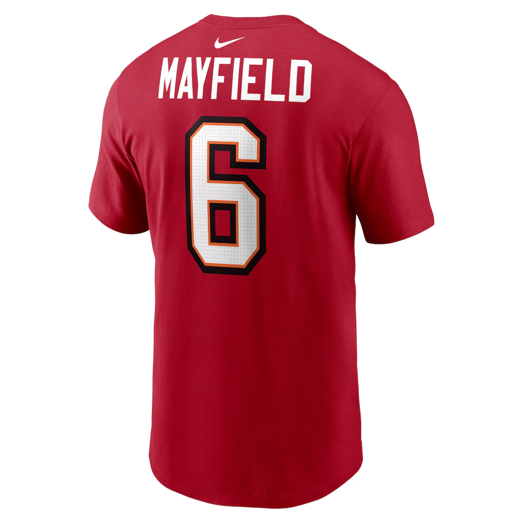 Men's Tampa Bay Buccaneers Baker Mayfield Red Player Name & Number T-Shirt