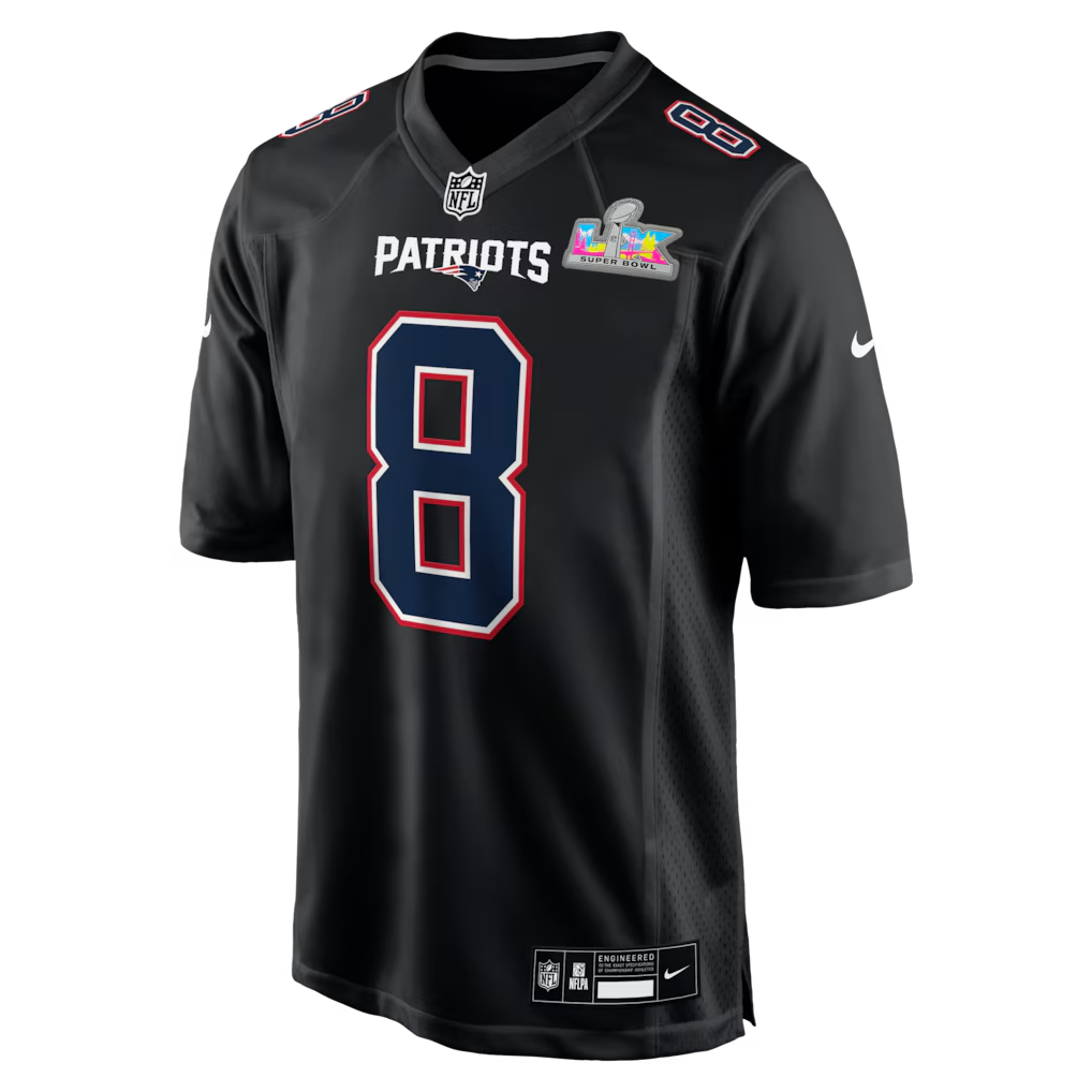 Men's New England Patriots Stefon Diggs Black Super Bowl LX Patch Carbon Fashion Game Jersey