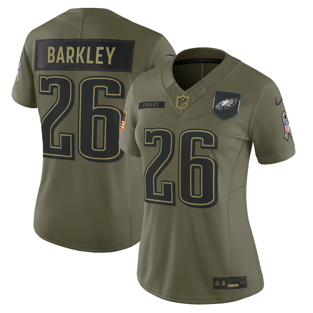 Women's Philadelphia Eagles Saquon Barkley Olive 2025 Salute to Service Limited Jersey