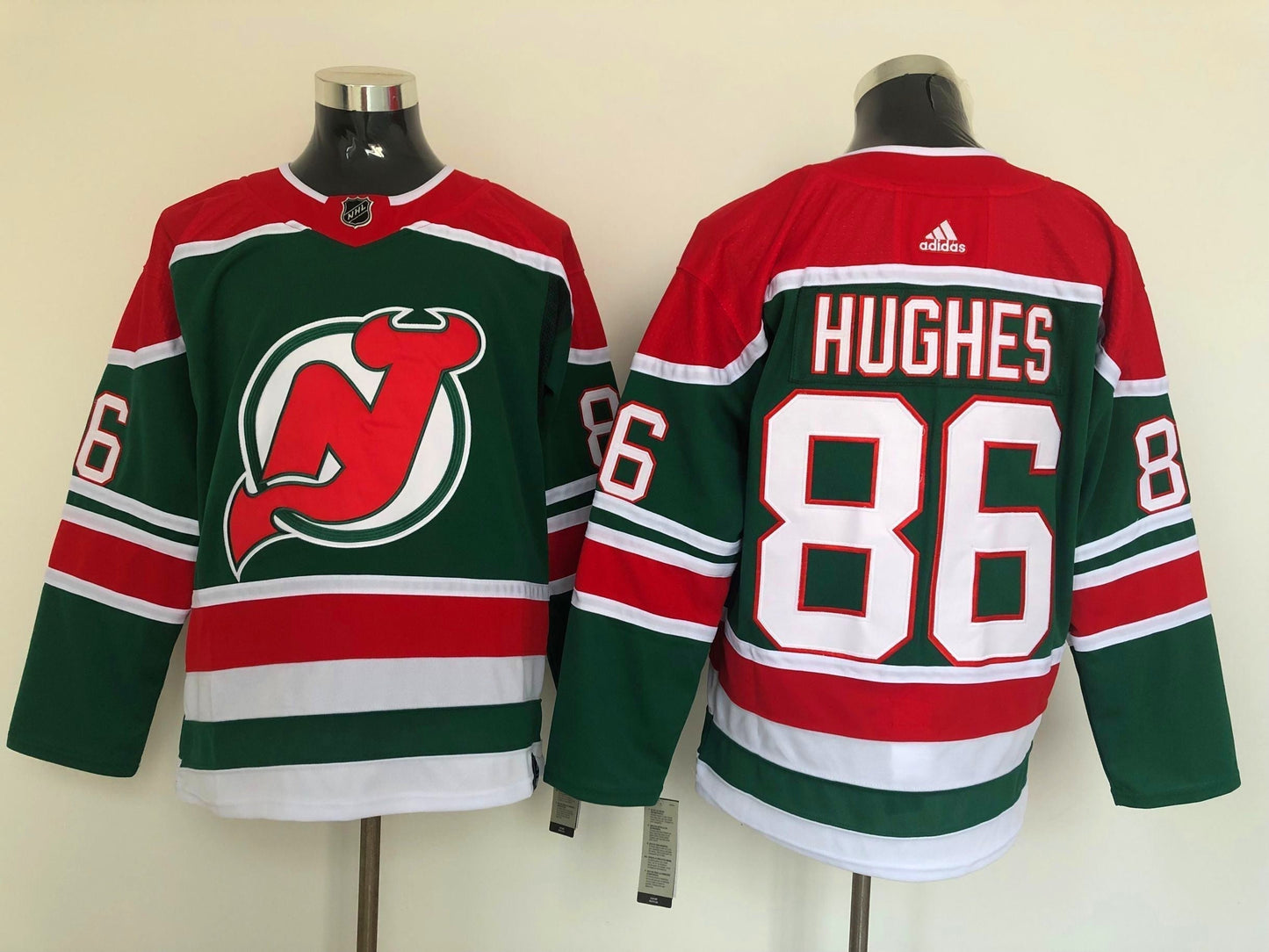 Men's New Jersey1 Devils Jack Hughes #86 Green Player Game Jersey1