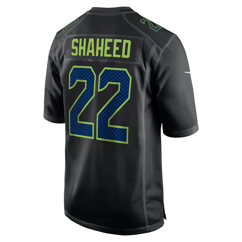 Men's Seattle Seahawks Rashid Shaheed Black Super Bowl LX Patch Carbon Fashion Game Jersey