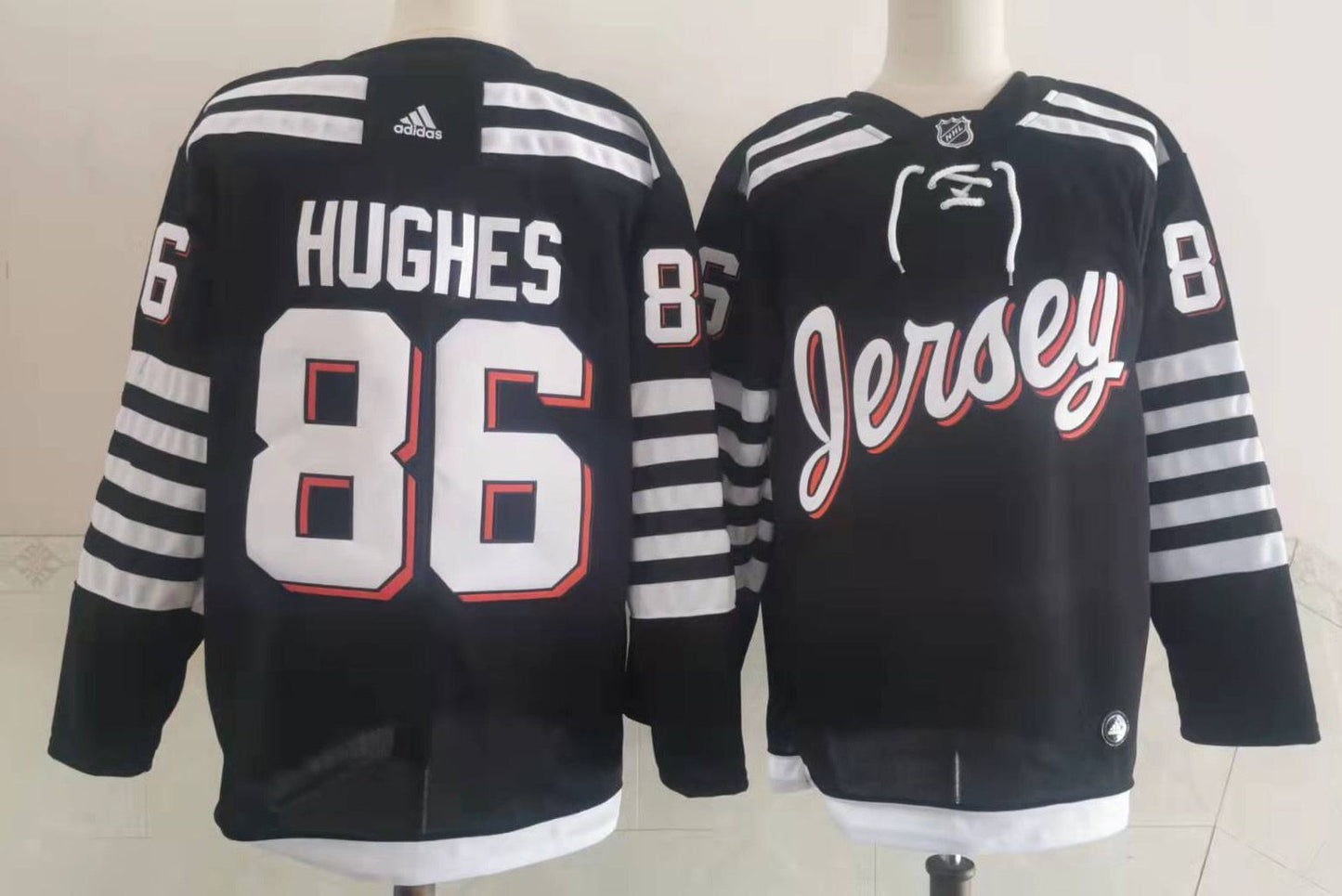 Men's New Jersey1 Devils Jack Hughes #86 Black Player Game Jersey1