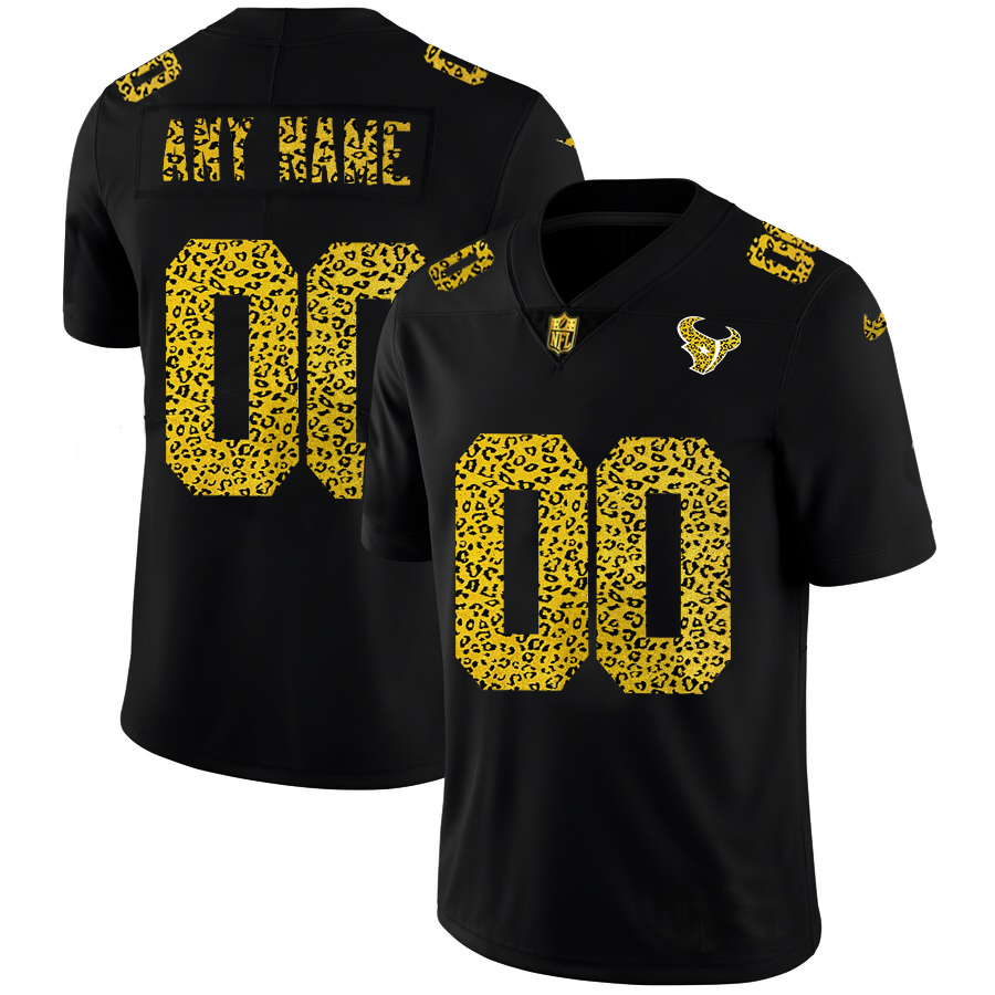 Custom1 Houston Texans Leopard Print Fashion Vapor Limited Jersey1 Black Stitched American Football Jerseys