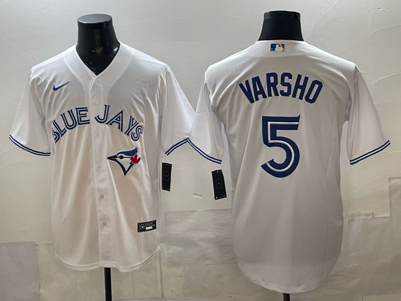 Men's Toronto Blue Jays Daulton Varsho #5 White Home Replica Jersey