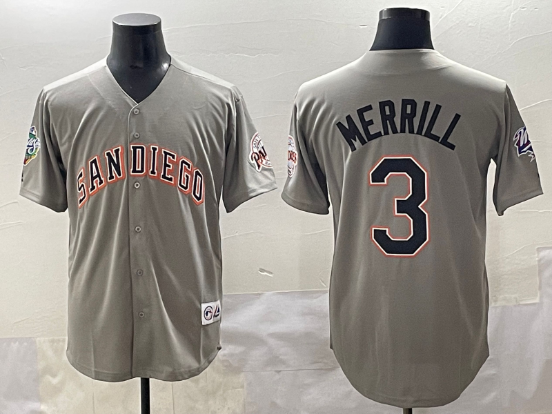 Men's San Diego Padres Jackson Merrill Gray Replica Player Jersey