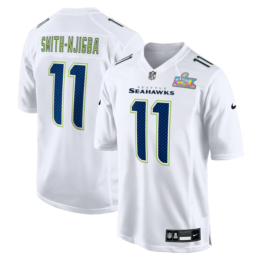 Men's Seattle Seahawks Jaxon Smith-Njigba White Super Bowl LX Patch Tundra Fashion Game Jersey