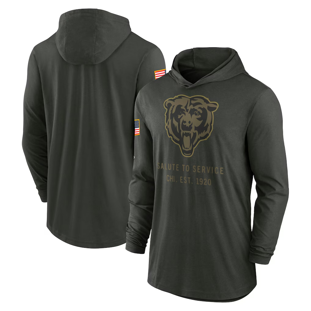 Men's Chicago Bears Forest Green 2025 Salute to Service Sideline Dri-FIT Lightweight Hooded Pullover
