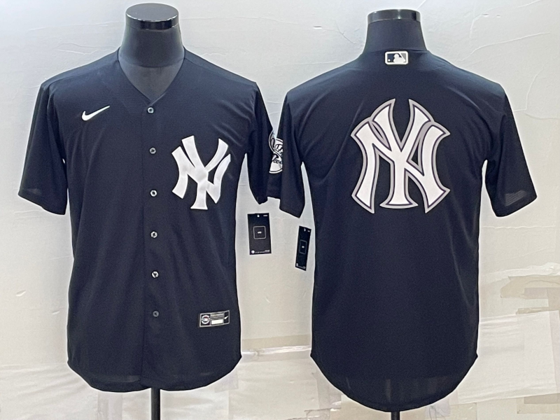 Men's New York Yankees1 Black Replica Player Jersey