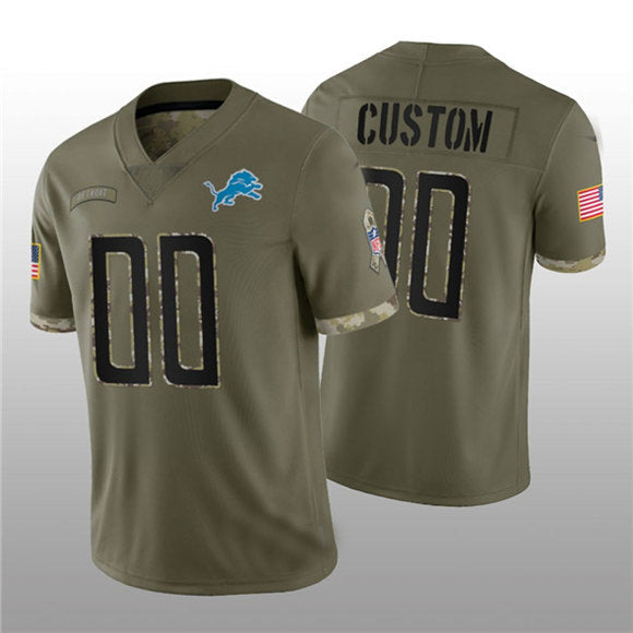 Custom1 Detroit Lions ACTIVE PLAYER 2022 Olive Salute To Service Limited Stitched Jersey1 American Football Jerseys