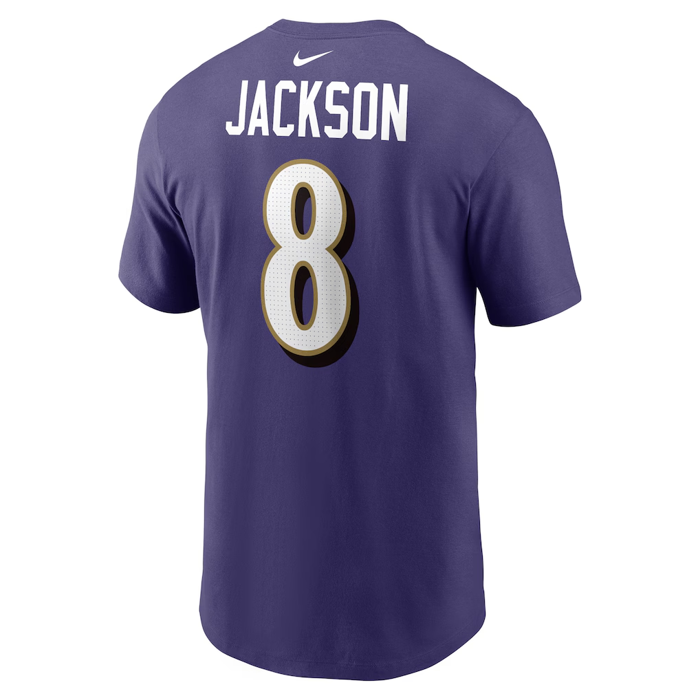 Men's Baltimore Ravens Lamar Jackson Purple Player Name & Number T-Shirt