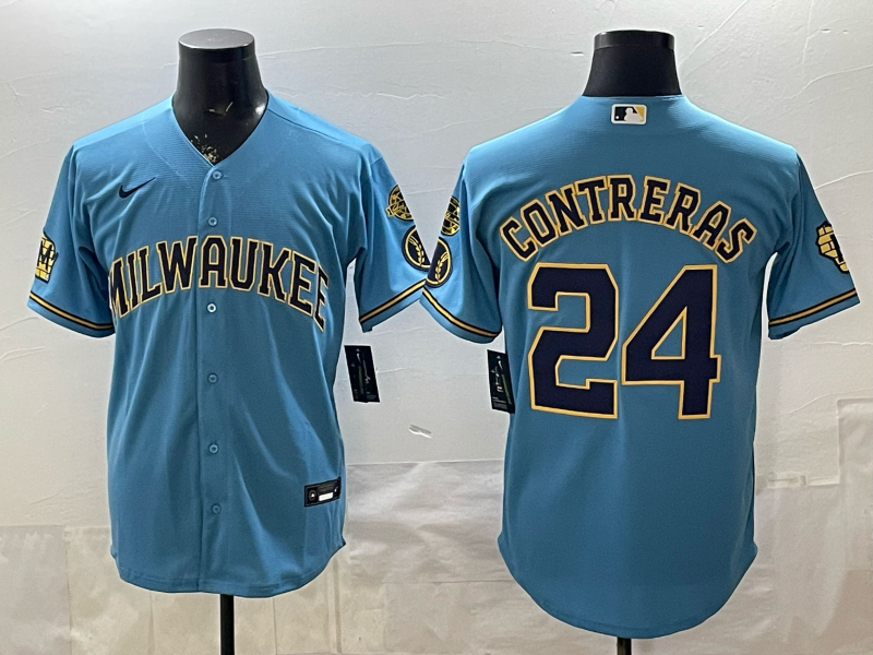 Men's Milwaukee Brewers William Contreras #24 Light Blue Road Replica Jersey