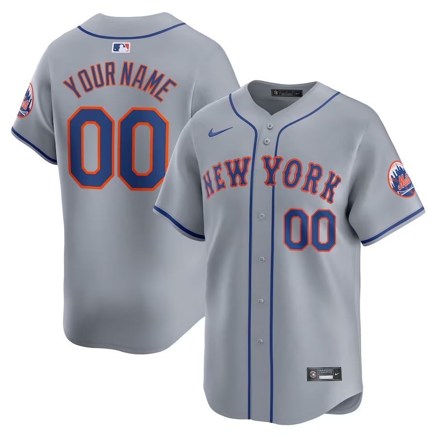 Men's New York Mets1 Gray Away Limited Custom Jersey